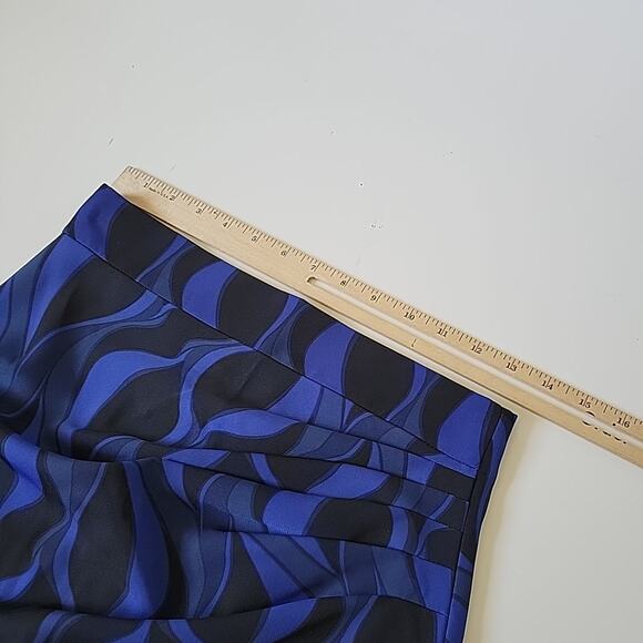 Zara Geometric Print Ruched Satin Midi Pencil Skirt Thigh High Side Slit Retro - Picture 8 of 12